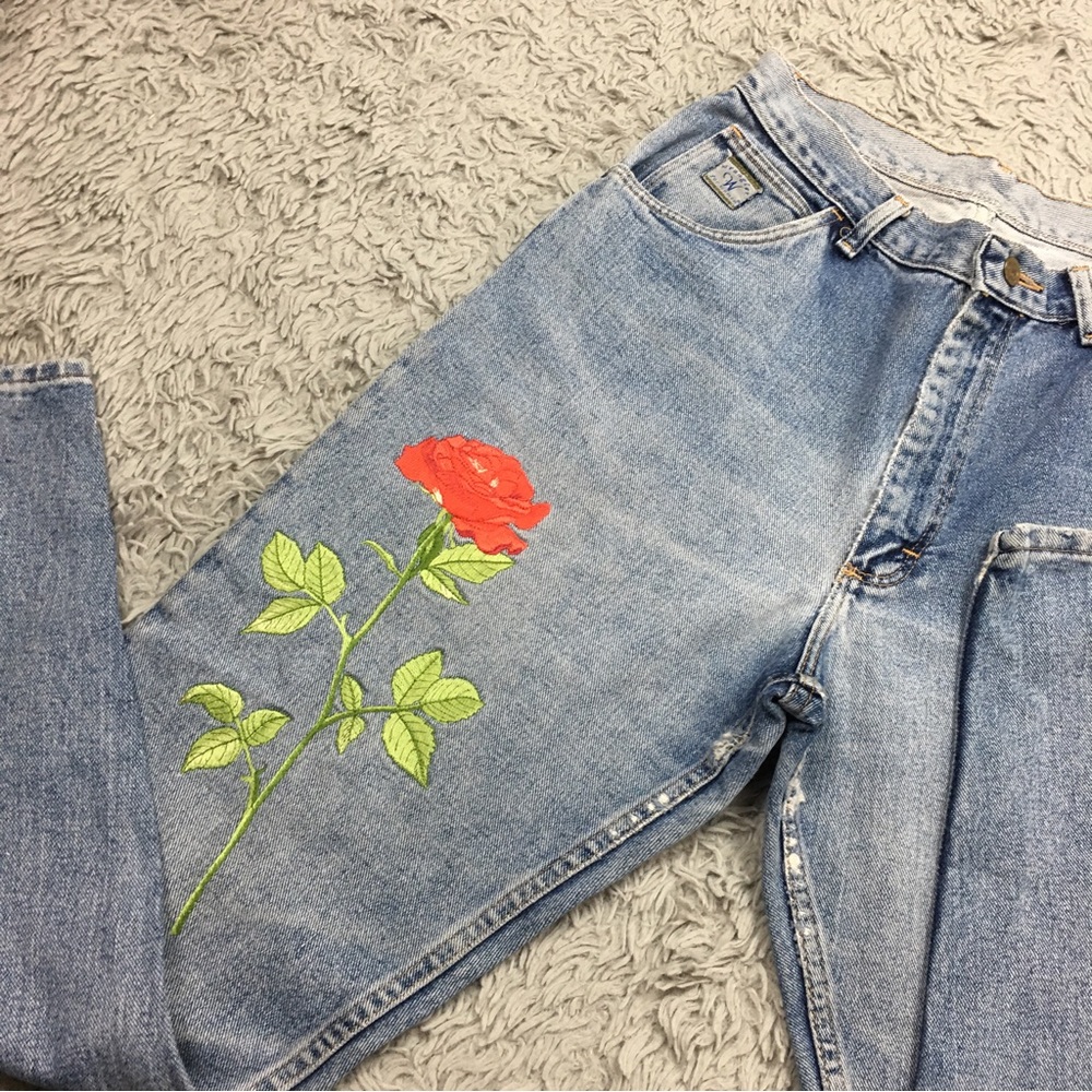 Vintage Wrangler Embroidered Skinny Jeans Blue Size 6 - Picture 9 of 16